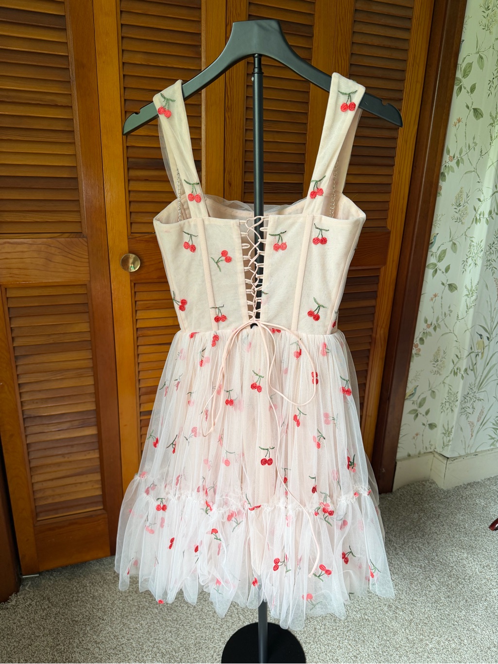 Nwot Teuta Matoshi Pink Cherry Appliqu Tulle Dress Sz 10 — image 3 of 7